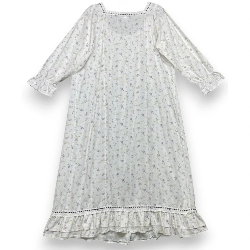 The 1 For U Martha Nightgown Womens L Lilac Rose Eyelet Ruffle Prairie Victorian
